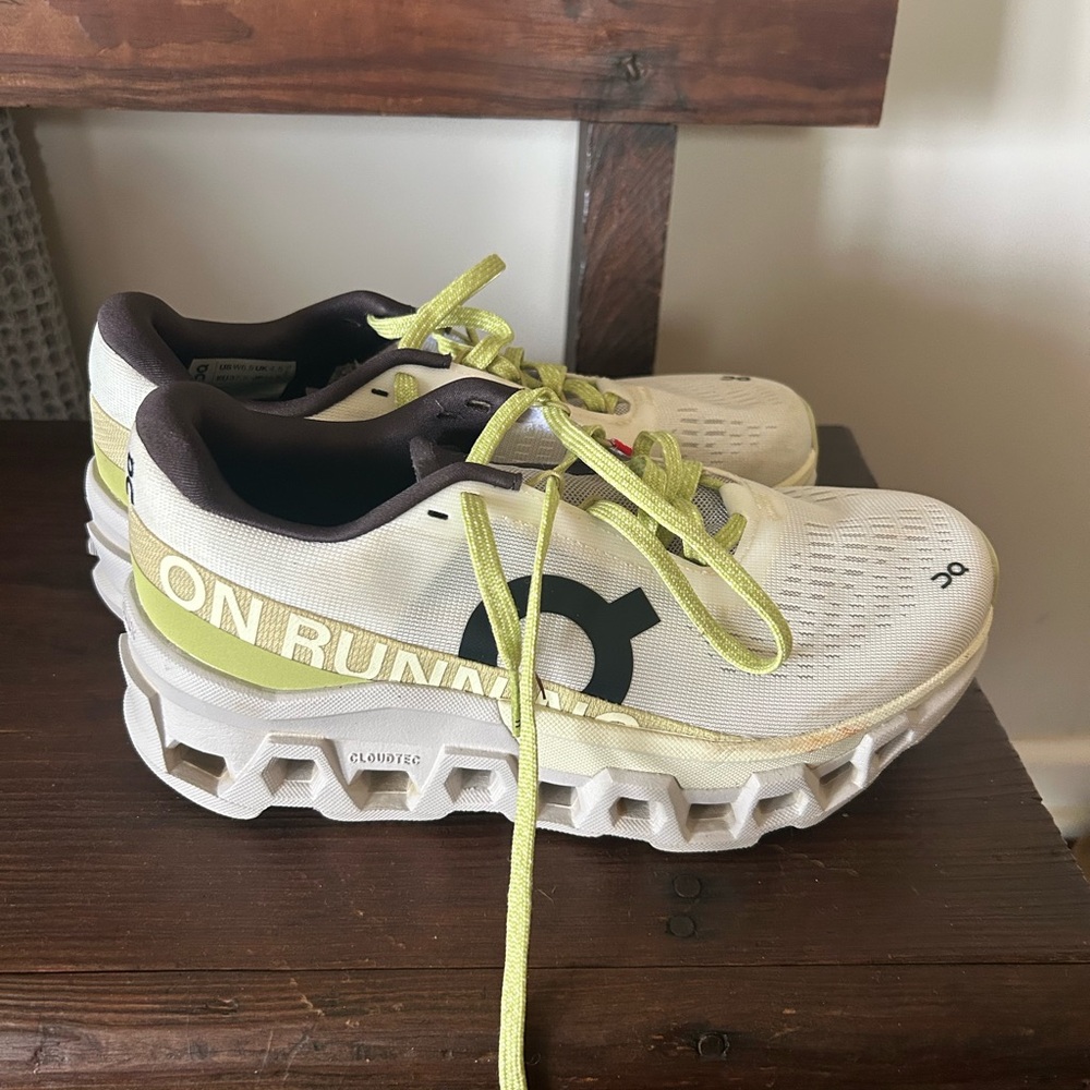 On Cloudmonster 2 Running White and Green Sneakers